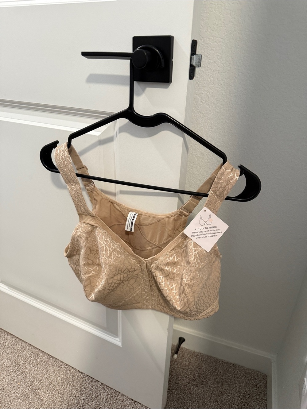 Amazon Neutral Lace-Textured Wireless Comfort Bra - Beige